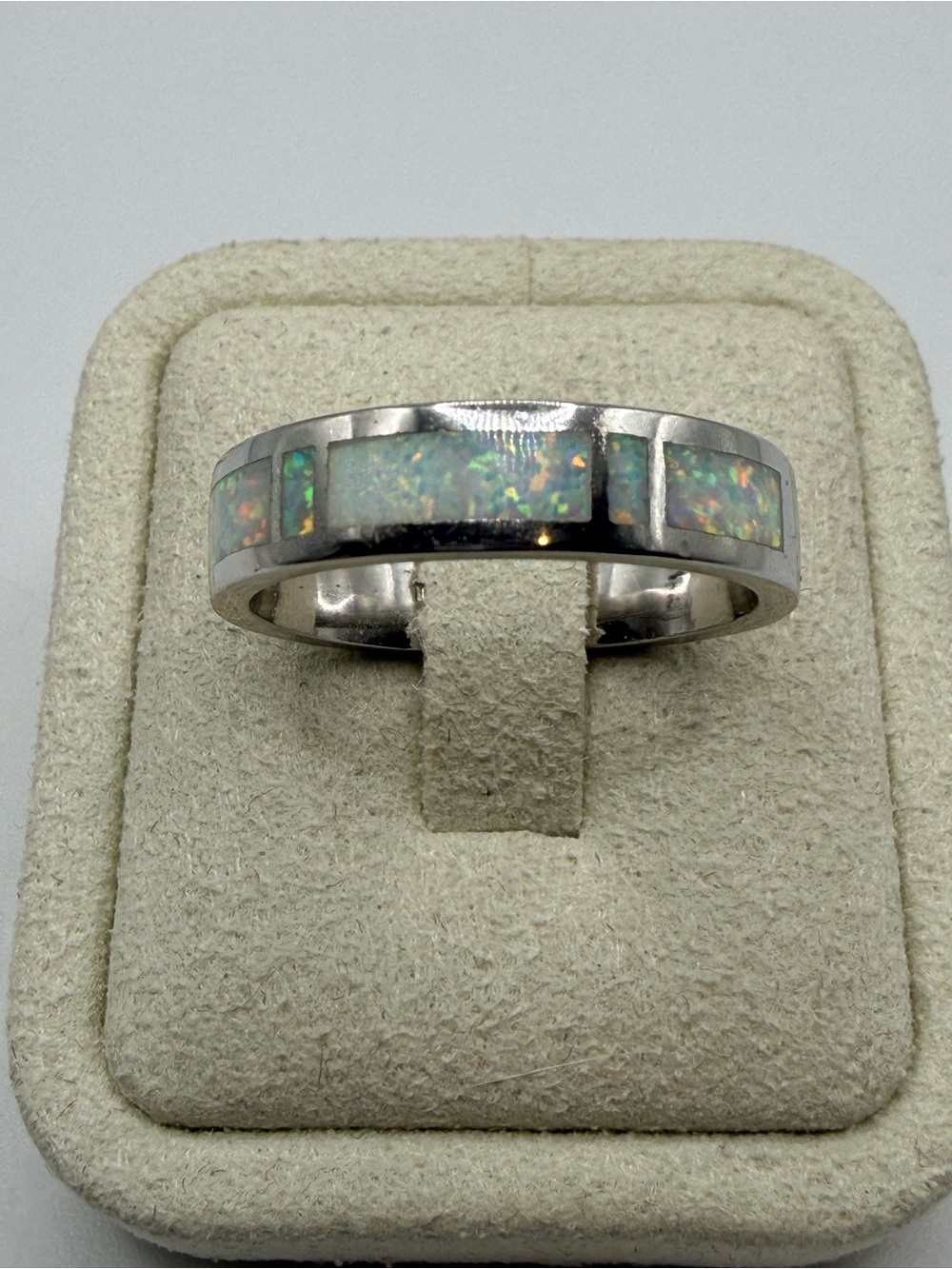 Sterling Silver Opal Band Ring Modernist size 9